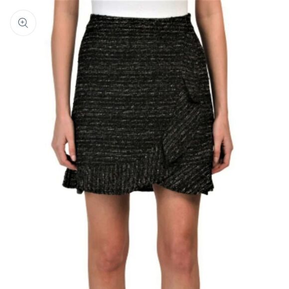 Nanette Lepore -1903 NWT Women's‎ Ruffle Trim Metallic Tweed Boucle Skirt 14 - Picture 1 of 13